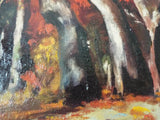 Vintage Framed Oil on Canvas Painting Autumn Fall Landscape Art Red Wooded Copse