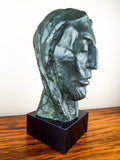 Vintage Large Signed Bronze Head Jesus Sculpture Male Statue