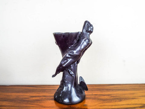 FLEA Antique Art Nouveau European Bronze Vase Blindfolded Wood Nymph Butterfly