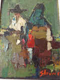 Vintage Framed Abstract Palette Knife Oil Painting of Mexican Couple by Don Shreves 12 x 9