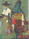 Vintage Framed Abstract Palette Knife Oil Painting of Mexican Couple by Don Shreves 12 x 9
