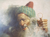 Vintage Oil On Canvas Signed Oil Painting of Middle Eastern Arabian Bearded Man Abbas