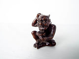 RL Antique Wooden Japanese Demon Oni Katabori Netsuke 1.75" Meiji Period Carving