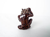 RL Antique Wooden Japanese Demon Oni Katabori Netsuke 1.75" Meiji Period Carving