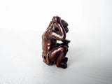 RL Antique Wooden Japanese Demon Oni Katabori Netsuke 1.75" Meiji Period Carving