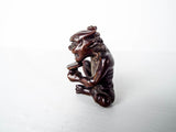 RL Antique Wooden Japanese Demon Oni Katabori Netsuke 1.75" Meiji Period Carving