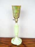 Vintage 1920s Vaseline Glass Marble Green Housex Table Lamp Lighting Lantern