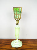 Vintage 1920s Vaseline Glass Marble Green Housex Table Lamp Lighting Lantern