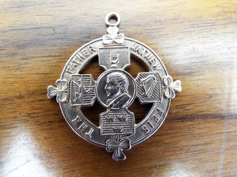 1925 Vintage 9ct Gold Religious Father Mathew Feis Badge Pendant Medal