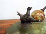 Antique Marble and Bronze Pheasant Inkwell Desk Set Figural Bird Statue Austrian