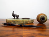 Antique Marble and Bronze Pheasant Inkwell Desk Set Figural Bird Statue Austrian