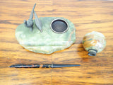 Antique Marble and Bronze Pheasant Inkwell Desk Set Figural Bird Statue Austrian