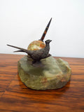 Antique Marble and Bronze Pheasant Inkwell Desk Set Figural Bird Statue Austrian