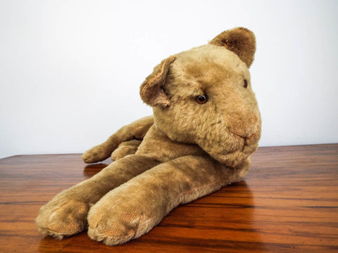 Rare Vintage Plush Toy Lion, Antique Stuffed Wild Animal Cat British 1920s '30s