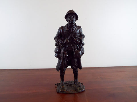 RESERVED FOR ANDRE Max Blondat Bronze Sculpture WW1 French Soldier Le Pinard Signed Valsuani France