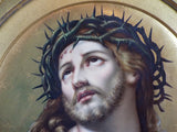 Antique Porcelain Round Plaque Jesus Wears Crown Of Thorns Framed German Art