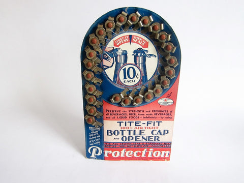 Vintage Advertising Tite Fit Bottle Caps Cardboard Store Display - Yesteryear Essentials
