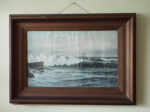 Large Framed Watercolor Painting Vintage Signed Seascape Art George H Flavelle