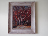 Vintage Framed Oil on Canvas Painting Autumn Fall Landscape Art Red Wooded Copse