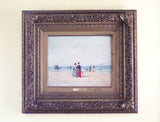 Antique French Signed Oil Painting of Beach Scene by Paul Rossert, Paris