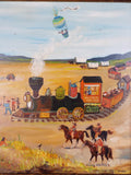 Signed Folk Art Oil Painting by Diana ~ Train & Hot Air Balloon - Yesteryear Essentials
 - 8
