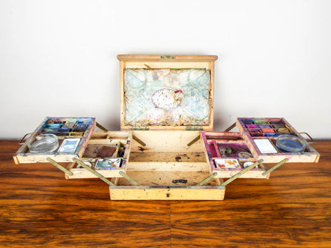 Antique 1900 French Painting Artists Paint Box Set Couleurs Sans Danger