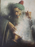 Vintage Oil On Canvas Signed Oil Painting of Middle Eastern Arabian Bearded Man Abbas