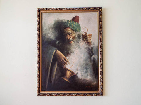 Vintage Oil On Canvas Signed Oil Painting of Middle Eastern Arabian Bearded Man Abbas