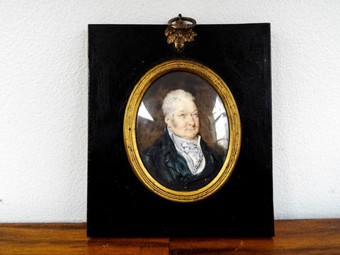 Antique Miniature Portrait Oil Painting of Male