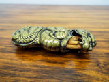Antique Brass Japanese Vesta Case Meji Dragon Match Holder Case Safe