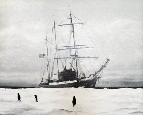 Antique USN Oil on Canvas Painting USS Bear Coast Guard Cutter Jessie A Yandell